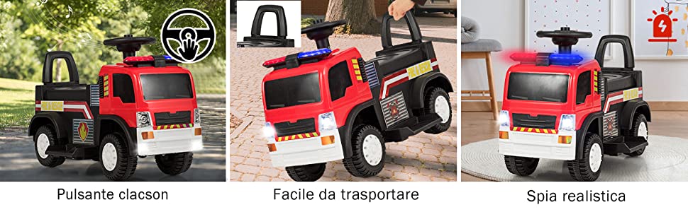 Camion dei pompieri cavalcabile elettrico, Camion dei pompieri giocattolo  con autopompa sirena luci clacson musica - Costway