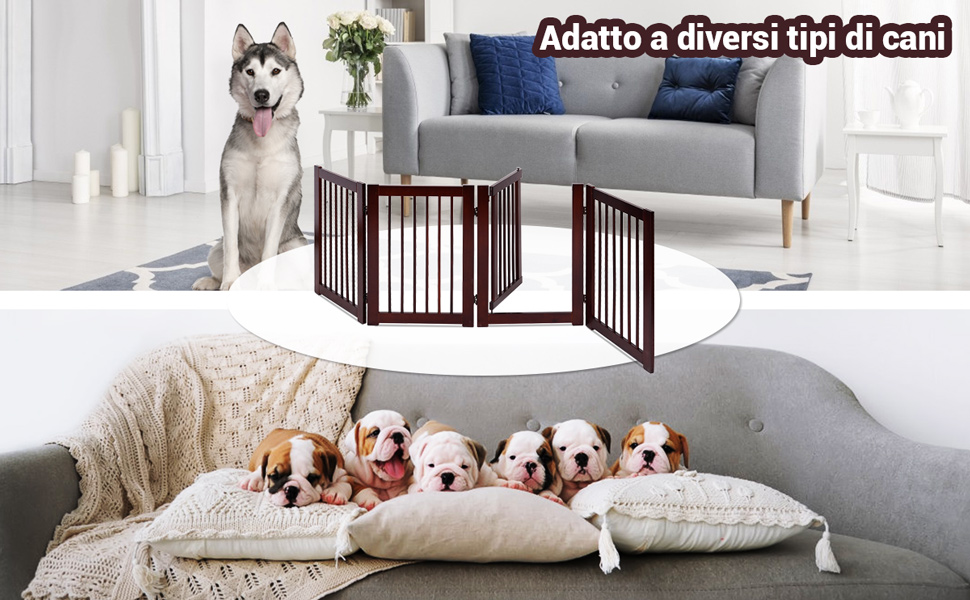 Cancello per cani pieghevole 3 pezzi Cancelletto di sicurezza per animali  domestici 206x61x1,8cm - Costway