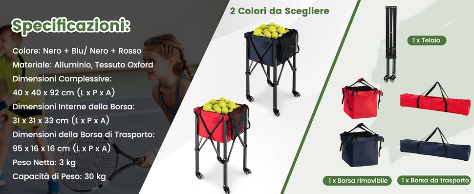 Carrello Porta Palline Cesto Portapalle Pieghevole per Carrello da