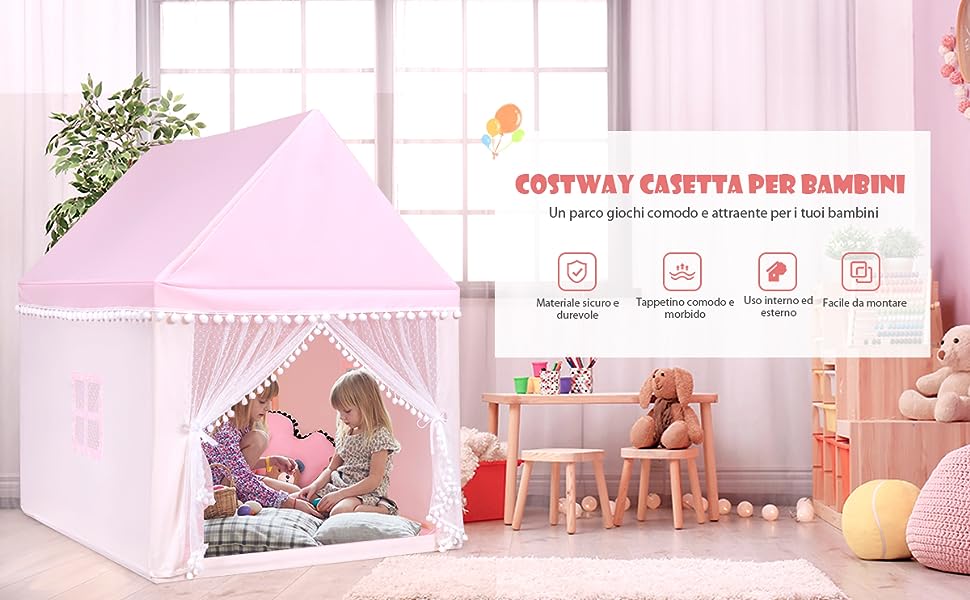 Casetta giocattolo per bambini, Casa grande e resistente con solida  struttura di legno - Costway