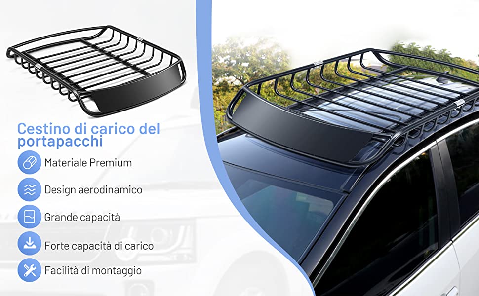 Cestello portapacchi universale in acciaio Cesto bagagli sul tetto auto  120x98x16,5cm Nero - Costway