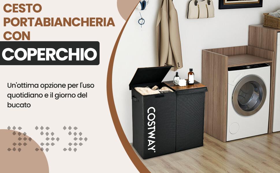 SONGMICS Cesto Portabiancheria, Porta Biancheria Sporca da 115 L, 2 Scomparti, Struttura Pieghevole a X, con Etichette, per Lavanderia Bagno Camera da Letto, Grigio Ardesia LCB120G01