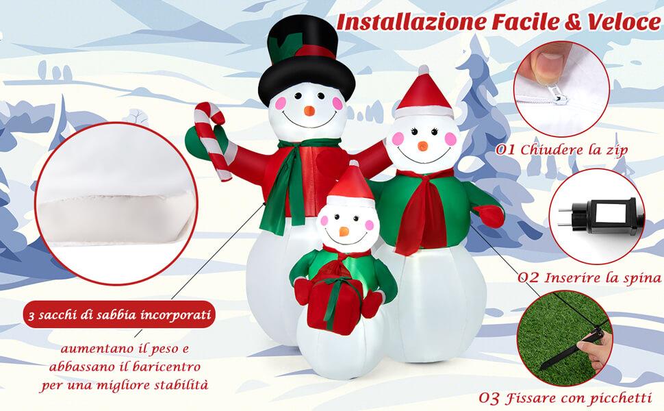 YONII Pupazzo Di Neve Gonfiabile 240 Cm Con Luci LED - Decorazione Natalizia Per Esterno E Interno, Con Ventola Incorporata E Picchetti