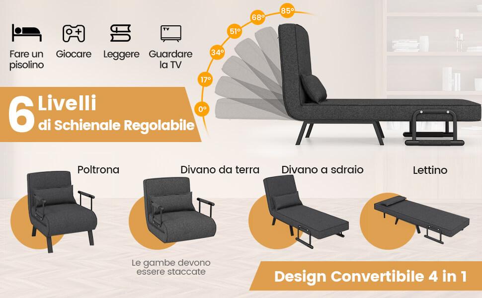 COSTWAY Divano Da Terra, Divano Letto Multifunzionale Regolabile In 6 Posizioni Con 2 Cuscini Con Fodera In Camoscio Per Camera Da Letto Salone Balcone 83184646