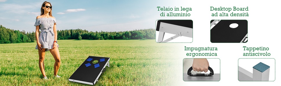 Cornhole Giochi da Festa Outdoor Indoor, Gioco da Spiaggia | Gioco di Lancio per Bambini e Adulti con Sacchetti Inclusi – 1 × Tavole Cornhole & 2 × 5 Sacchetti Cornhole