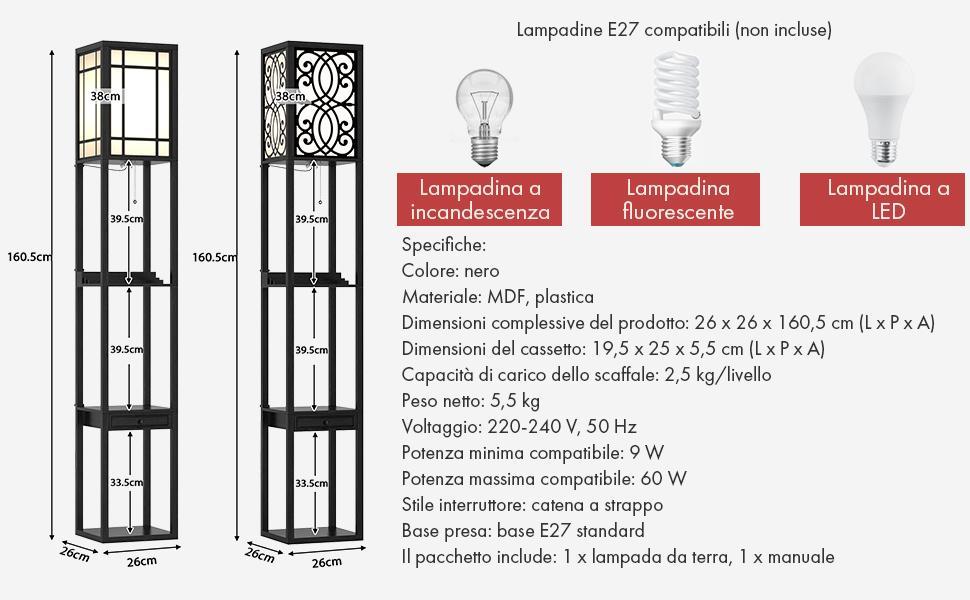 Lampada Piantana H 150 cm Diffusore Nero e Corda con Pedale Runa GD Trio