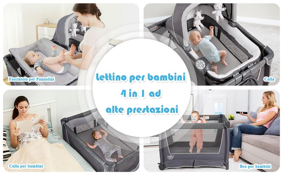 Lettino Da Campeggio 4 In 1 Per Neonati - Con Materasso, Zanzariera, Fasciatoio, Culla Viaggio, 0-36 Mesi, Grigio