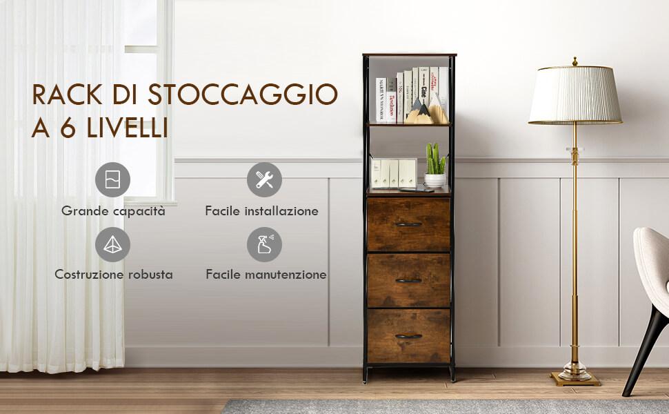 Costway Scaffale a S con 5 livelli, Libreria di legno multiuso in stile industriale, Marrone rustico