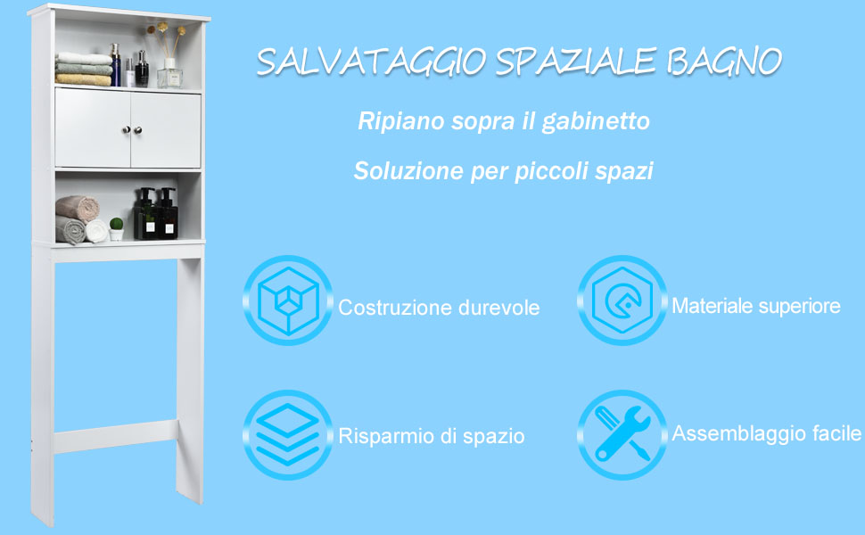 DecHome Scaffale Bagno Salvaspazio con Ripiani e Cassetti Legno Grigio -  105/838