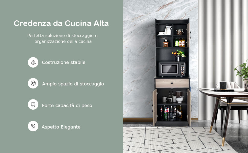 DecHome Mobile Cucina Multiuso con 4 Ruote Armadietto e Ripiano per  Microonde 60.4x40.3x97cm Legno - 258GY835