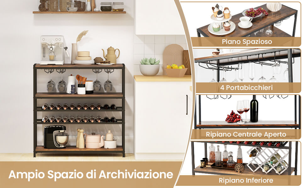 MYAOU Portabicchieri da Vino Portabottiglie da Appendere a soffitto per Bicchieri Sottosopra con Luce Vetrine in Vetro retrò Ripiani Bar Regolabili in Altezza, Nero/Bronzo