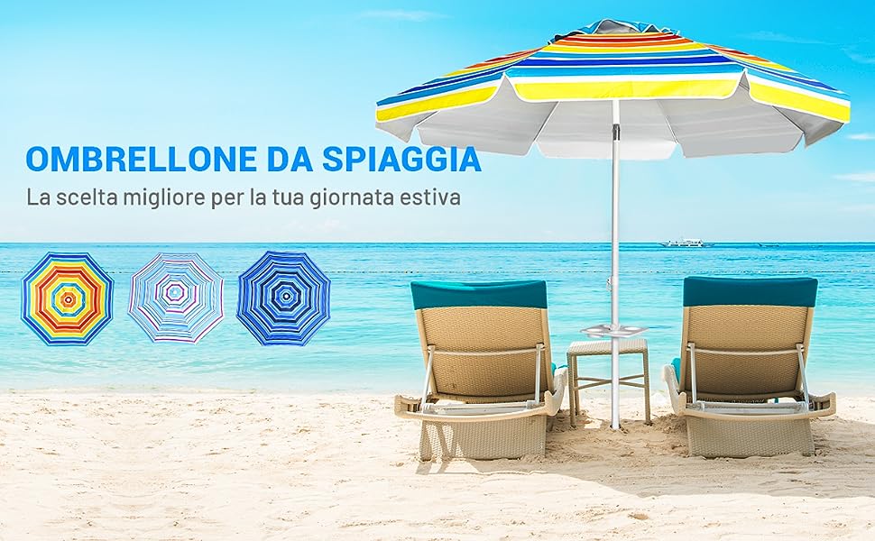 Ombrellone 2,2m da spiaggia con protezione solare UPF50+ inclinato, Ombrellone  portatile da esterno Blu - Costway