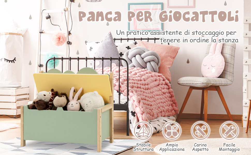 Cassapanca Contenitore Portagiochi in Legno Rosa