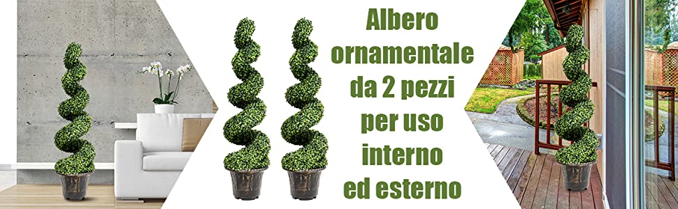 Piante artificiali – Set di 2 alberi topiaria – 61 cm di altezza albero di bosso pre-vaso – Piante artificiali per portico anteriore Home Office Decor – Topiaria palla per interni ed