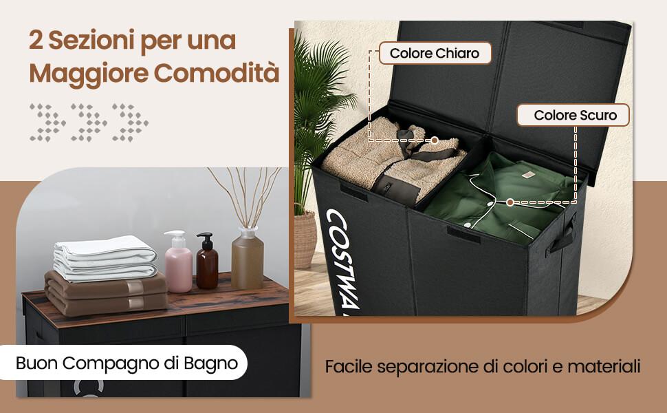Cesto Portabiancheria Con Coperchio, Grande, 80 L, in Bambù, Con Sacco per La Bi