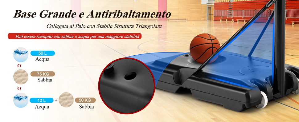 Canestro Da Basket Regolabile SPORTNOW Per Esterni - Altezza 182-213 Cm, Base Riempibile Con Ruote
