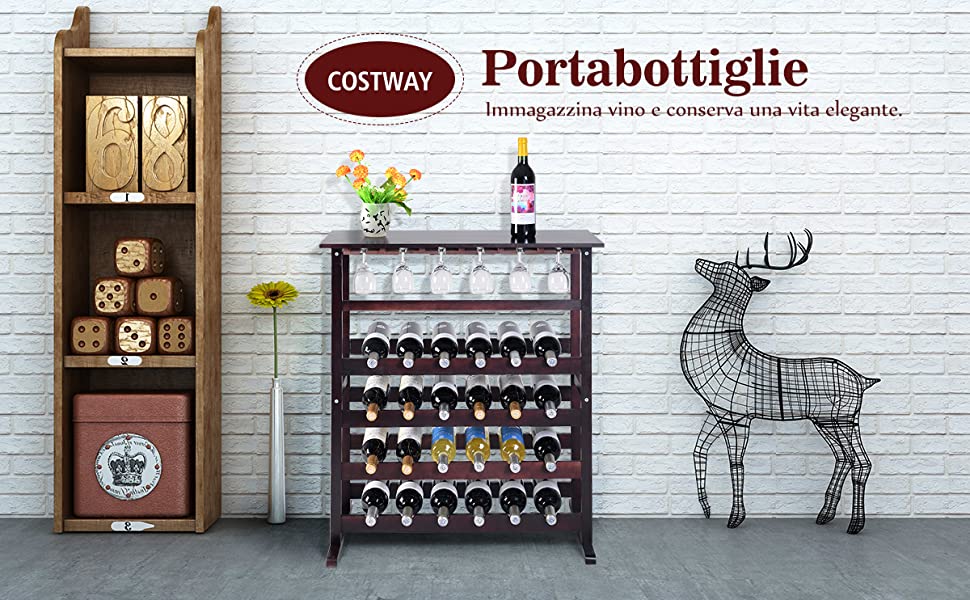 Portabottiglie in legno da 24 bottiglie Scaffale per bottiglie di vino  80x41x90,5cm Marrone scuro - Costway