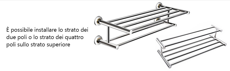 Portasciugamani Girevole Alise 6 Bracci Pieghevoli – In Acciaio Inox SUS304 – Montaggio A Parete – Design Salvaspazio Per Bagno – Nichel Spazzolato - 4
