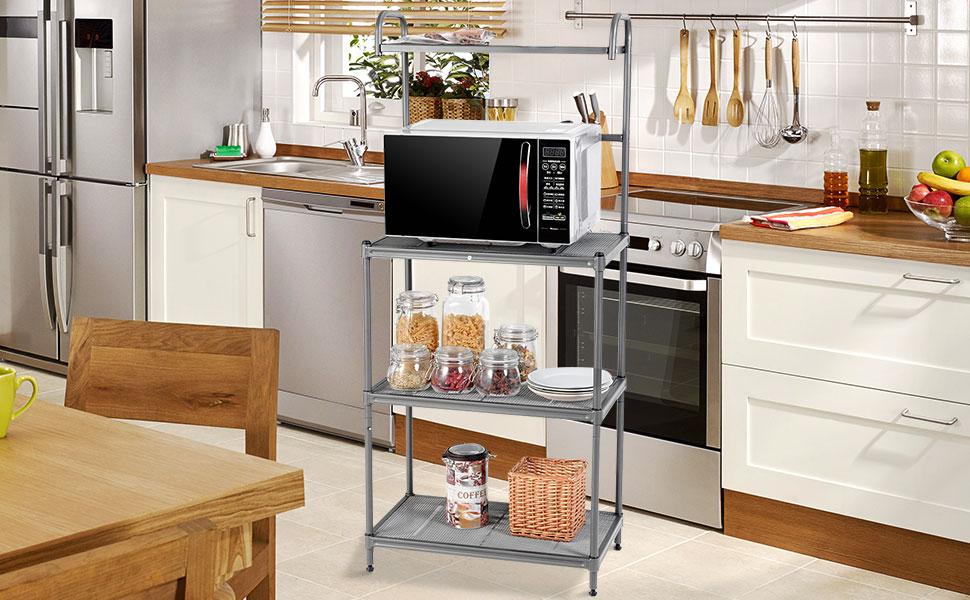 Scaffale per panettiere a filo con ripiani scaffale da cucina con supporto per c