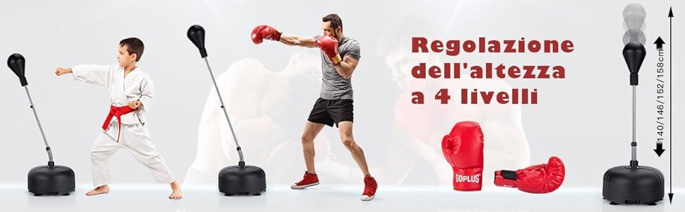 GORILLA SPORTS® Punching Ball - Regolabile: 120-156 cm, per Sabbia o Acqua, Salvaspazio - Pungiball Boxe, Fun Punch, Palla, Sacco da Terra Adulti, Allenamento, Pugilato, Punchball, Adulti
