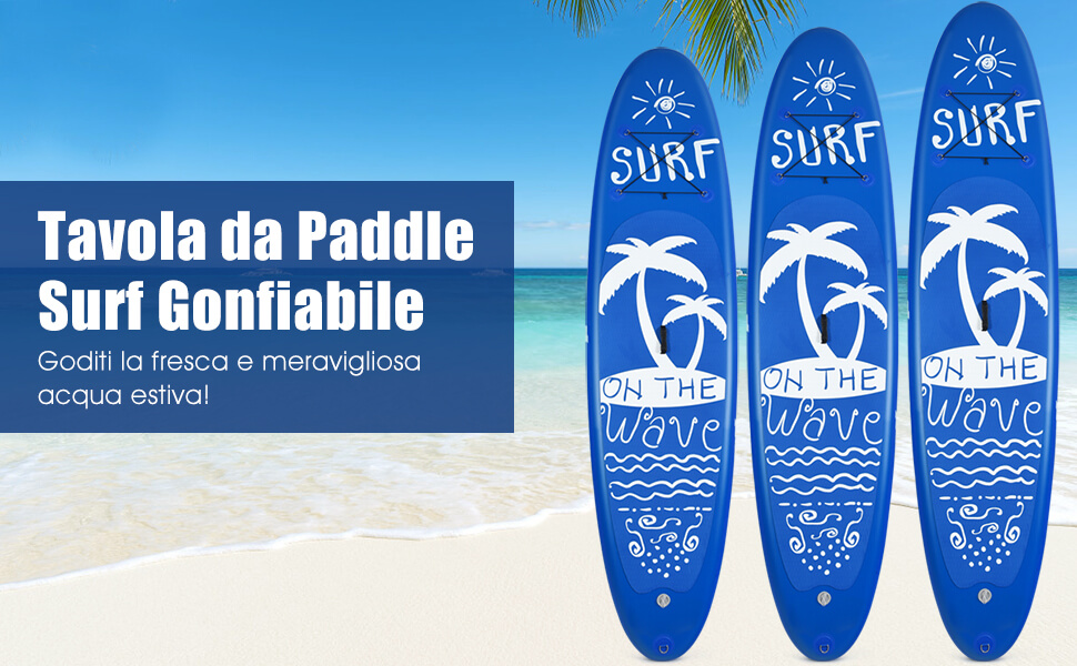 Tavola da paddle surf gonfiabile in PVC durevole 297/305/335cm con pagaia  regolabile, SUP gonfiabile per giovani e adulti - Costway