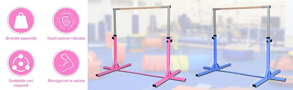Sbarra Per Balletto Autoportante Regolabile In Altezza 80-120 Cm - Asta In Legno 100/150 Cm - Per Adulti E Bambini