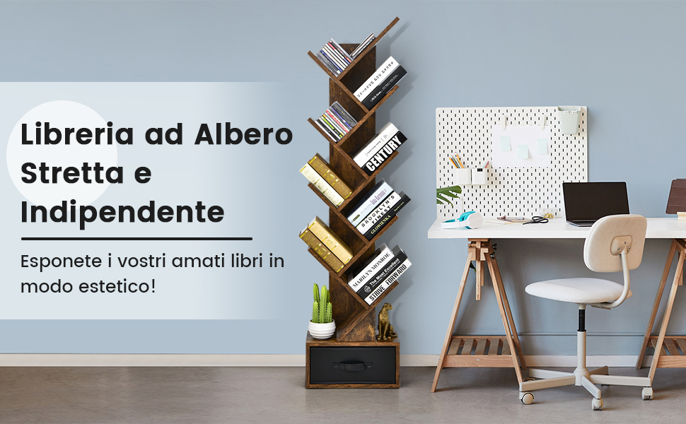 Libreria ad Albero in Legno Scaffale con Tanti Ripiani per Casa e Ufficio