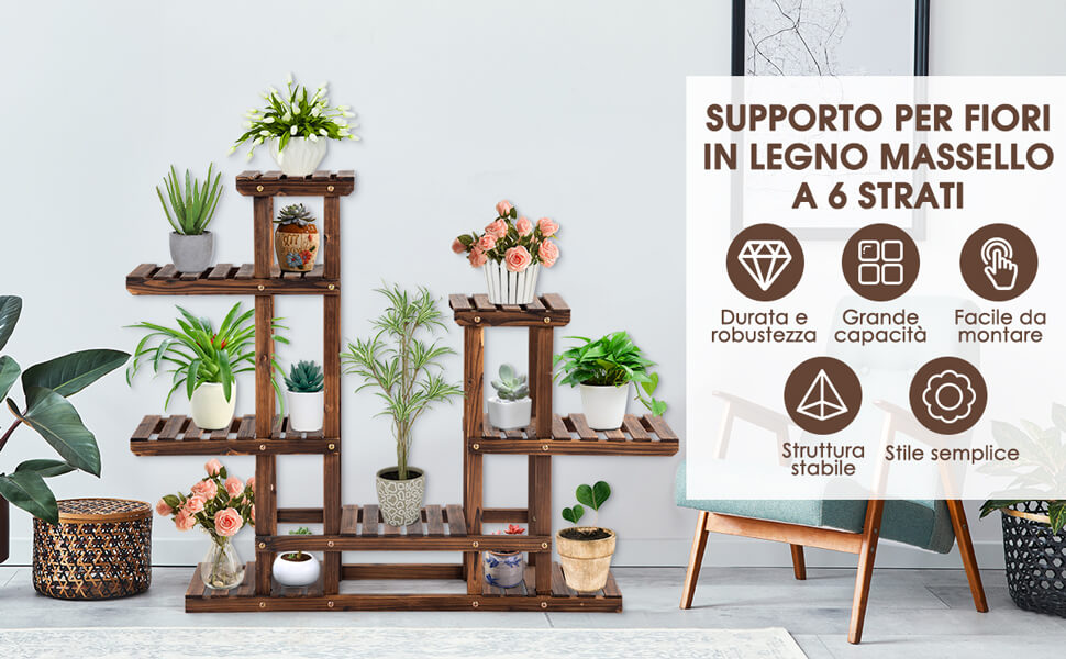 Scaffale di legno con 3 livelli per piante e fiori, Porta fiori pieghevole  per interno ed esterno 46x37,5x94cm - Costway
