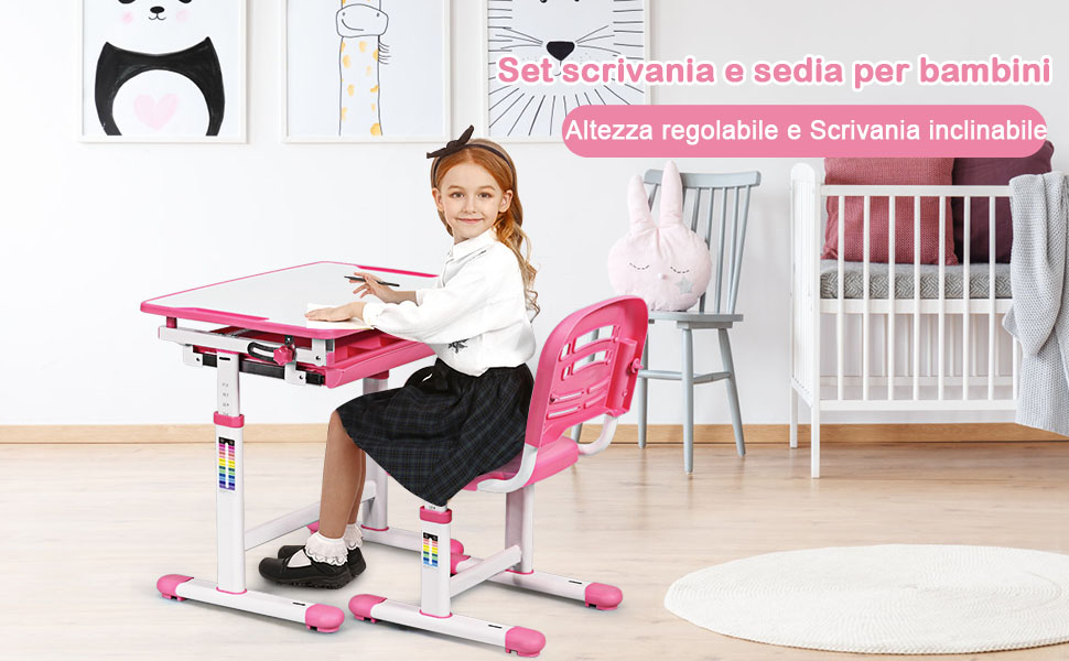 Costway Sedia per scrivania per bambini con altezza regolabile