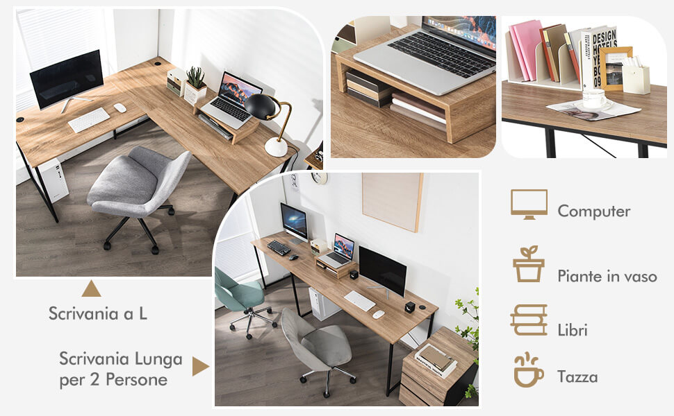 Tribesigns Scrivania, 200 x 60 cm, extra lungo, scrivania per computer, doppia scrivania, tavolo da ufficio per studio, camera da letto, casa, ufficio, design industriale, struttura in metallo