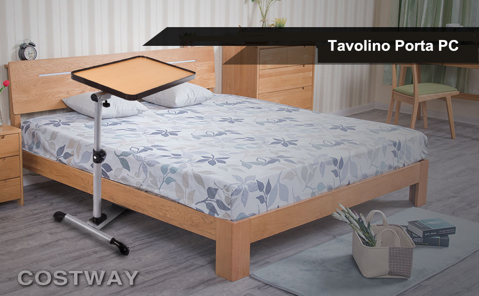 Tavolino porta pc con altezza e inclinazione regolabile, Scrivania per  laptop con ruote 52x45x58-90cm - Costway