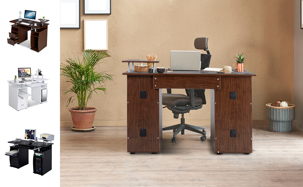 Scrivania per computer da ufficio con cassetti Tavolo porta pc in legno con  supporto per tastiera 120x55x85cm Noce - Costway