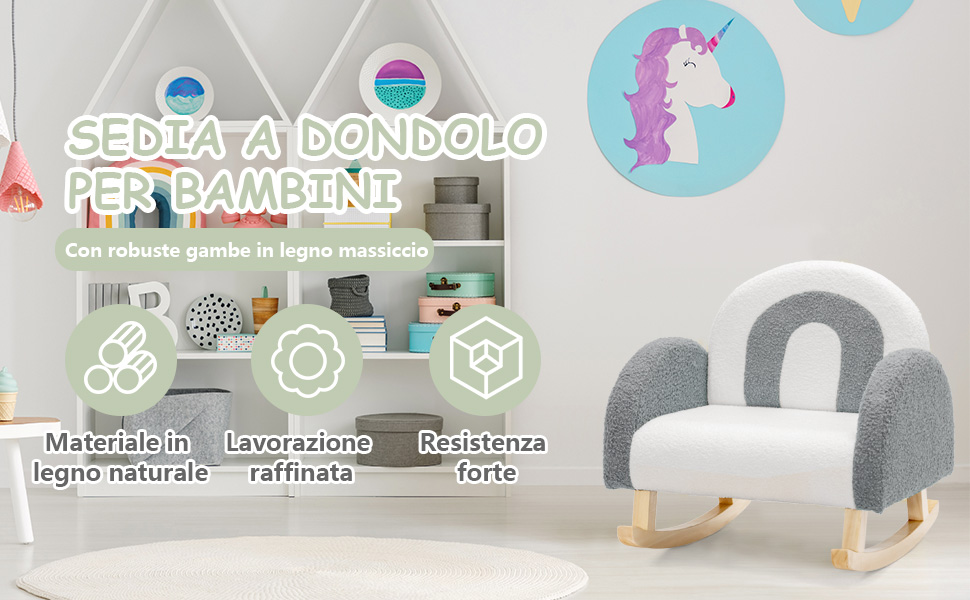 HOMCOM Cavallo a Dondolo per Bambini 1-3 Anni, Design Classico in Legno con Maniglie e Poggiapiedi, 68x26.5x48cm, Bianco Cavallino da