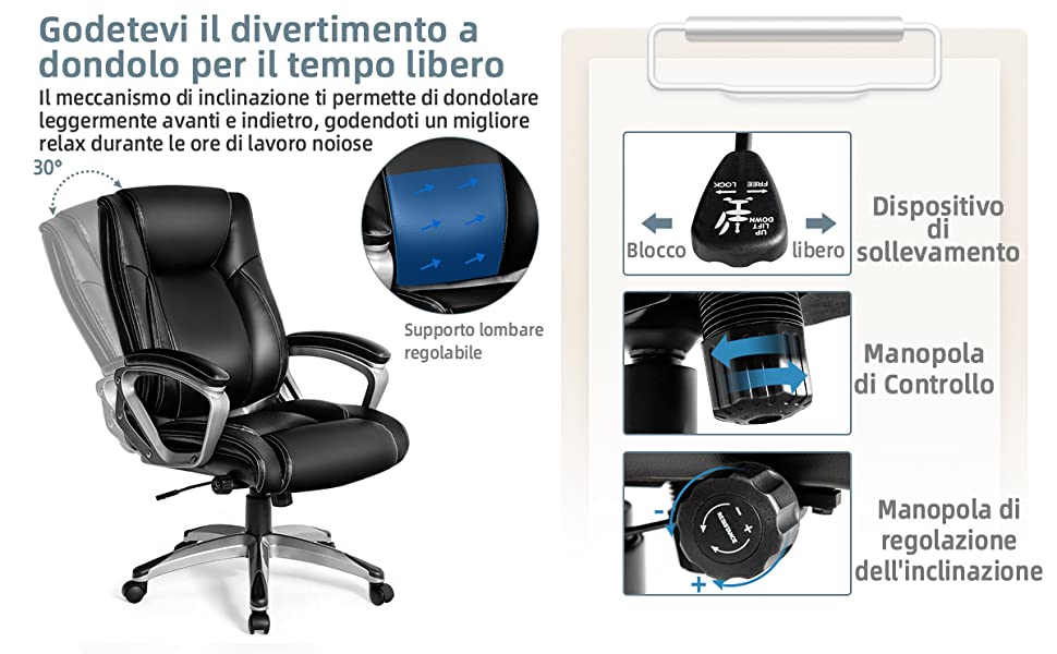 Sedia Ergonomica Girevole da Ufficio con Braccioli in Tessuto