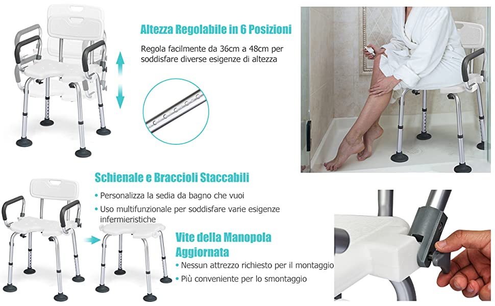 Sgabello da doccia impermeabile a 2 livelli, Sgabello con ripiano per vasca  da bagno e depilazione gambe Marrone - Costway