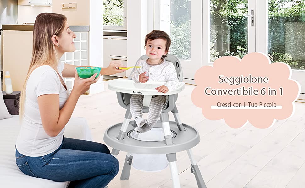 Seggiolone pappa evolutivo con 7 altezze 4 inclinazioni poggiapiedi regolabile, Seggiolone pieghevole neonati