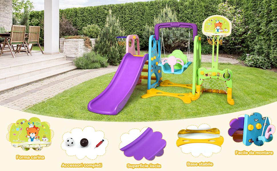 Scivolo Per Bambini Parco Giochi Pieghevole 4 In 1 Con Canestro Da Basket Anello Da Lancio Per Imparare L Inglese Verde 91815373