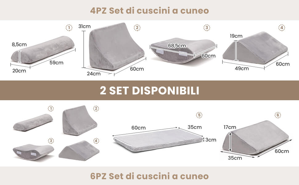 CUSCINO CUNEO IN MEMORY FOAM - AD S - Dim. 41x41x7,5/3 cm