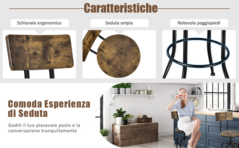 COSTWAY Set Di 2 Sgabelli Da Bar In Rattan, Sgabelli Da Bar Con Gambe In Metallo E Schienale In Rattan Set Di 2 Sedie Da Bar Con Cuscinetti Regolabili Per Cucina Soggiorno Bar 80297916