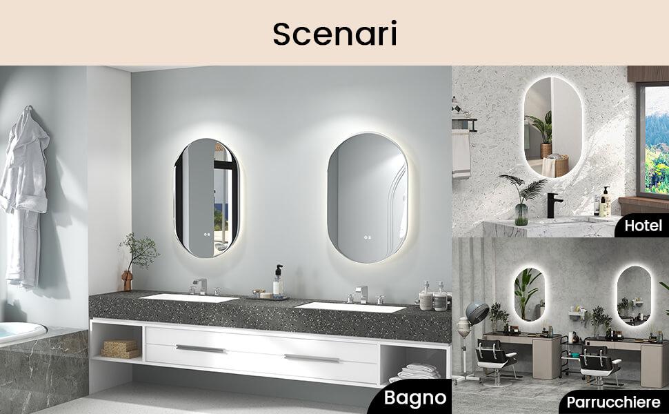 SaniteModar Specchio da bagno a LED, 81,3 x 61 cm, specchio Bthroom con luci, dimmerabile, 3 colori, anti nebbia, specchio da parete con tocco