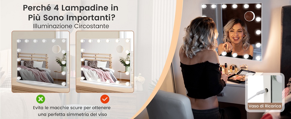 Sveglia digitale rotonda illuminata a specchio, superficie a specchio