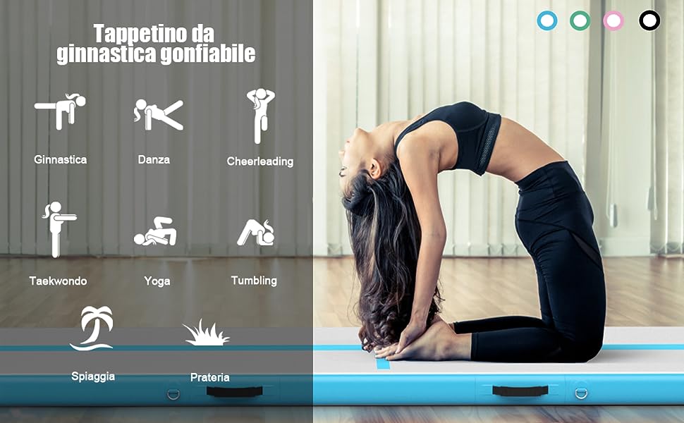 Tappetino yoga pieghevole in pelle PU, Materassino fitness spessore  multifunzionale e antiscivolo 180x60x5cm 3 Colori