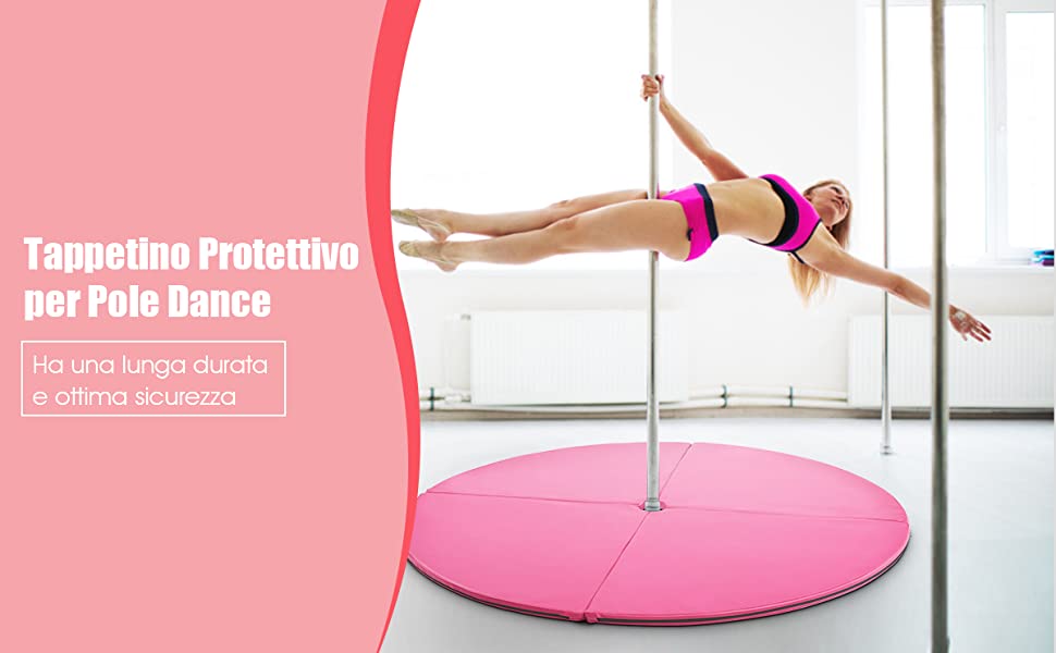 Tappetino Pieghevole Per Pole Dance RELAX4LIFE - Diametro 150 Cm, Spessore 5 Cm In PVC Antiscivolo - 4 Pannelli Con Cerniere Per Yoga E Stretching - 3