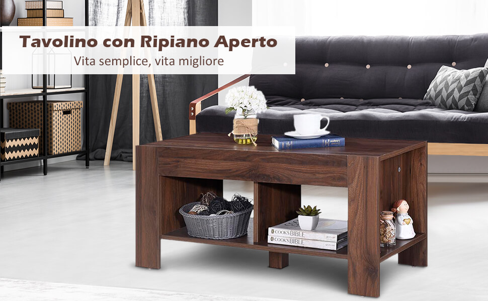 Tavolino da caffè in legno con superficie spaziosa per salotto, Tavolino da  divano soggiorno 90x39x42cm Marrone - Costway