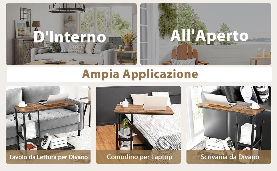 Tavolino da Divano Laterale Regolabile in Altezza, Girevole a Forma di C 360° Con Bordo Rialzato, Piccolo Supporto per Divano/Letto/Vasca da Bagno (Noce
