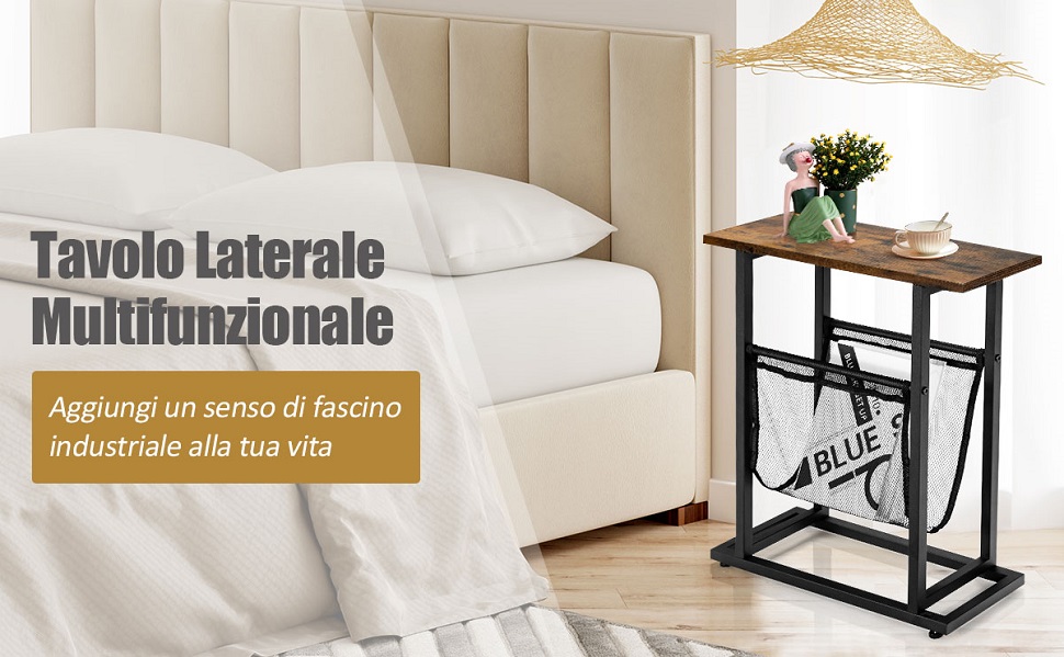 Tavolino da Soggiorno in Stile Industriale con 2 Ripiani, in Legno e Metallo, 46x18x58.5 cm, Marrone