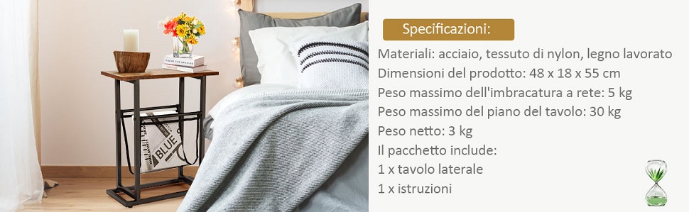 HOMCOM Tavolino da Salotto a C Stile Industriale, Comodino di Design Altezza Regolabile, 3 Ripiani e 4 Ruote con Freno, Marrone Rustico