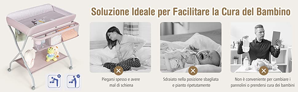 Fasciatoio Pieghevole Portatile, Bagnetto Cambio Pannolini Per Bambini Neonati, Con Ruote E Cesto Portaoggetti Grigio Scuro 87061997