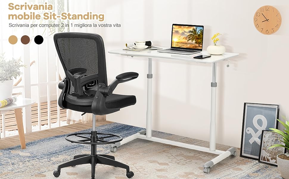 Tavolino Soggiorno Camera Tavolo Per Computer Portatile, Altezza Regolabile, Scrivania Per Computer Portatile, Tavolo Da Lavoro, Con 4 Ruote, 60 X