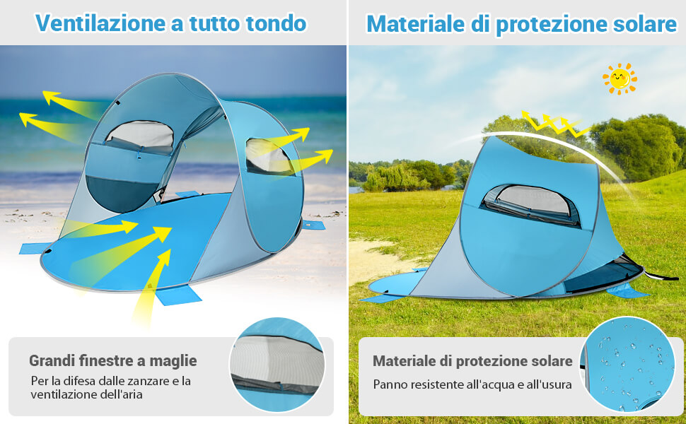 Tenda da Spiaggia Pop-up Portatile UV 50+ per 1-2 Persone, Tenda Mare Spiaggia Portatile Leggera e Compatta per Mare, Giardino, Viaggi (Blu